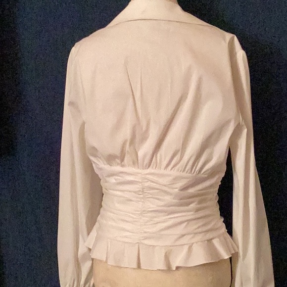 PER SE white, long sleeves, button down, gather pleated waist, elegant shirt # 6 - Picture 6 of 10